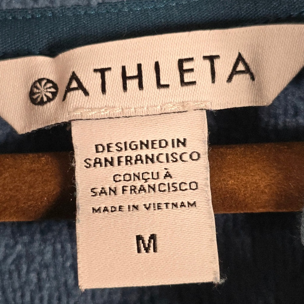 Athleta Cozy Karma Asym Pullover Teal Blue Fleece Sweatshirt Size Medium - Picture 2 of 11